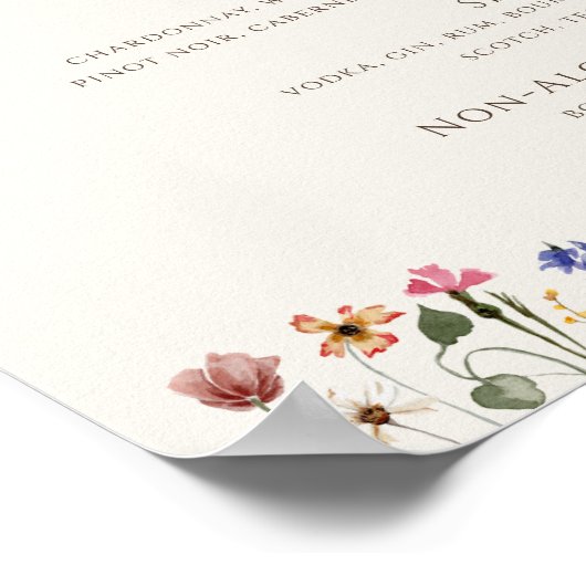 Farbenfrohe Wildblume | Beige Speisekarte für Hoch Poster (Ecke)