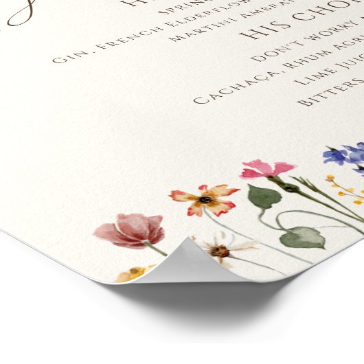 Farbenfrohe Wildblume | Beige Unterschrift Drinks  Poster (Ecke)