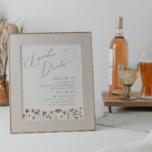 Farbenfrohe Wildblume Beige Unterschrift Drinks Poster