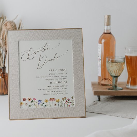 Farbenfrohe Wildblume | Beige Unterschrift Drinks Poster