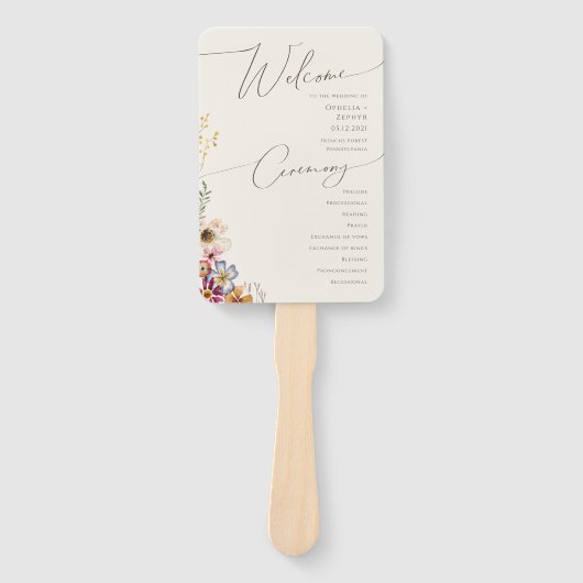 Farbenfrohe Wildblume | Beige Wedding Program Hand Fächer (Vorderseite)