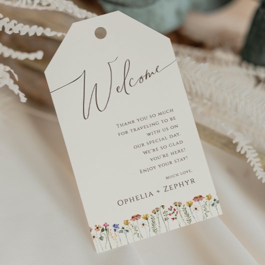 Farbenfrohe Wildblume | Beige Wedding Welcome Geschenkanhänger
