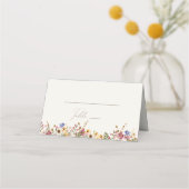 Farbenfrohe Wildblume | Beige Wiese eingeklappt Platzkarte (Vorderseite)