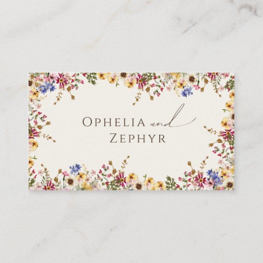 Farbenfrohe Wildblume | Beige Wiese Flat Wedding Platzkarte (Rückseite)