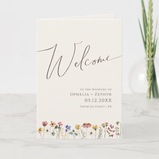 Farbenfrohe Wildblume | Beigefaltetes Hochzeitspro Programm (Vorderseite)