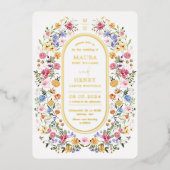 Farbenfrohe Wildblume Blume Hochzeit im Garten Folieneinladung (Vorderseite)