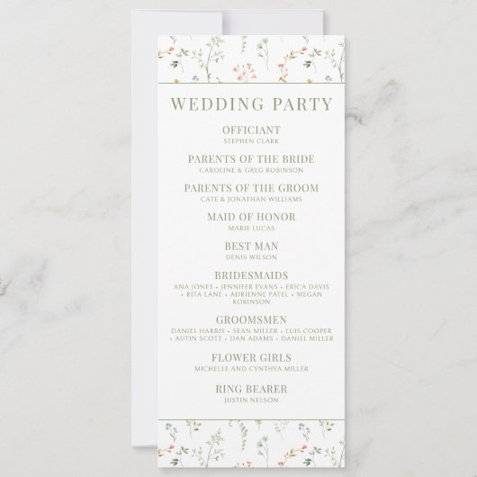 Farbenfrohe Wildblume Blume Hochzeitsprogramme (Rückseite)