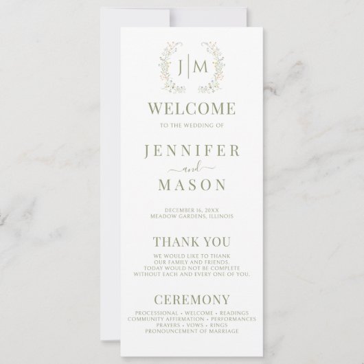 Farbenfrohe Wildblume Blume Hochzeitsprogramme (Vorderseite)