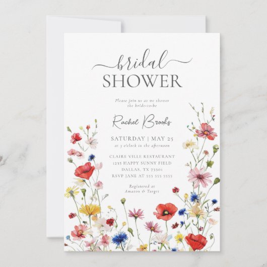 Farbenfrohe Wildblume Blumengrün Brautparty Einladung (Vorderseite)