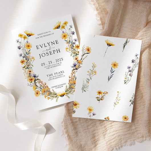 Farbenfrohe Wildblume Blumenkraut Hochzeit Einladung