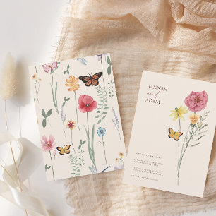 Farbenfrohe Wildblume Blumenschmetterling Hochzeit Einladung