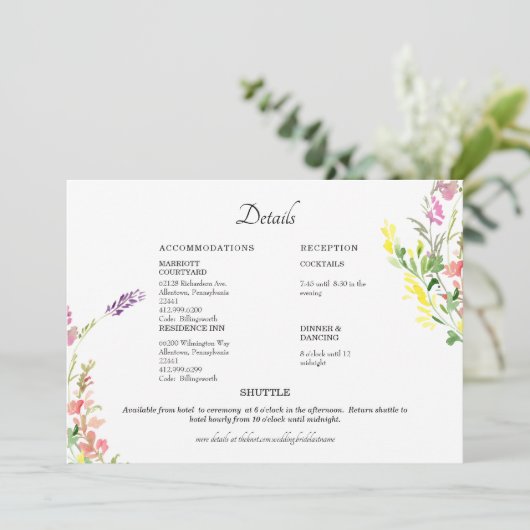 Farbenfrohe Wildblume Blumenzwiebeldetails Einladung (Stehend Vorderseite)