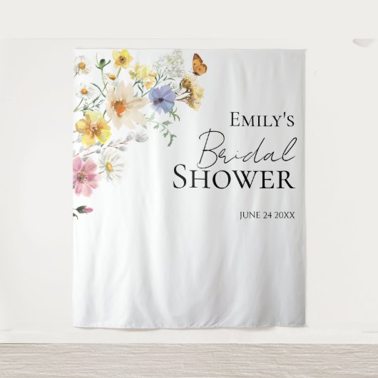 Farbenfrohe Wildblume Boho Brautparty Hintergrund Wandteppich (Vorderseite)