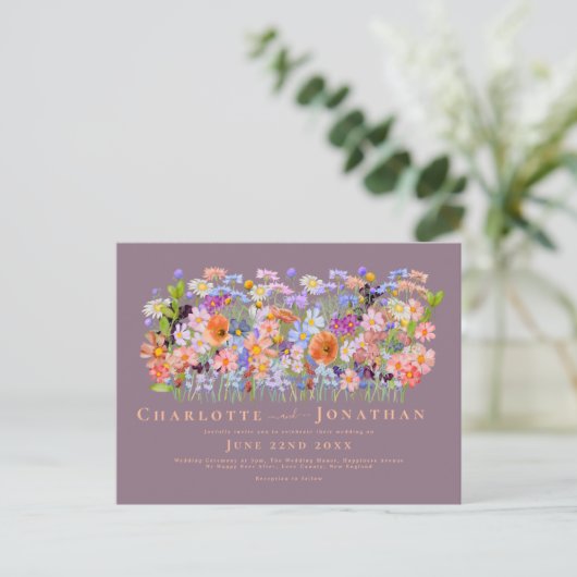 Farbenfrohe Wildblume Boho Chic Wedding Postkarte (Stehend Vorderseite)