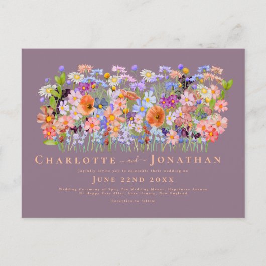 Farbenfrohe Wildblume Boho Chic Wedding Postkarte (Vorderseite)