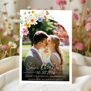 Farbenfrohe Wildblume Boho Foto Save the Date Einladung