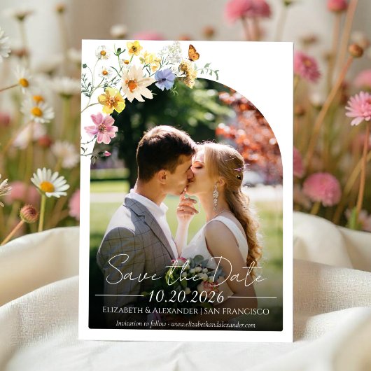 Farbenfrohe Wildblume | Boho Foto Save the Date Einladung