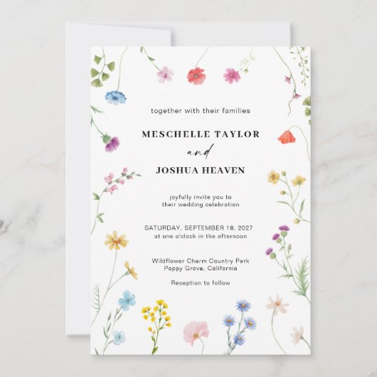Farbenfrohe Wildblume Boho Monogram Foto Hochzeit Einladung (Vorderseite)