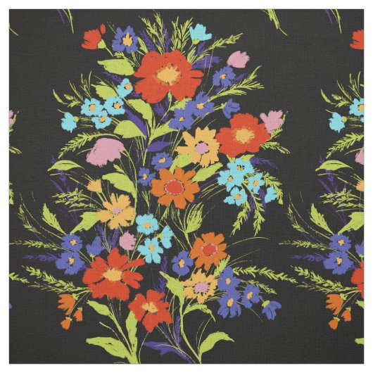 Farbenfrohe Wildblume Bouquet auf Schwarz Stoff (Muster)