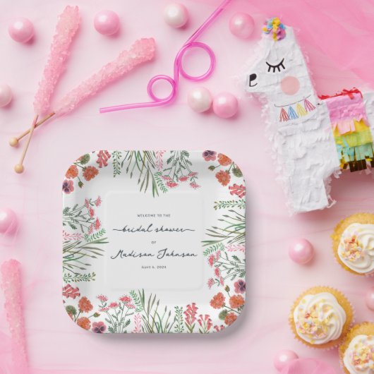 Farbenfrohe Wildblume Brautdusche Einladung Pappteller (Party)