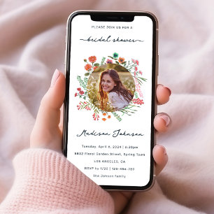 Farbenfrohe Wildblume Brautparty Foto Einladung