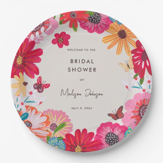 Farbenfrohe Wildblume Brautparty Pappteller (Vorderseite)