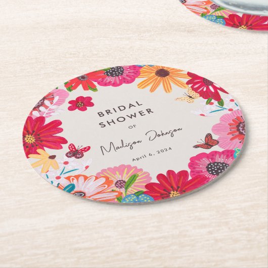 Farbenfrohe Wildblume Brautparty Runder Pappuntersetzer (Angewinkelt)