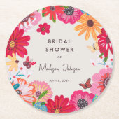 Farbenfrohe Wildblume Brautparty Runder Pappuntersetzer (Vorderseite)