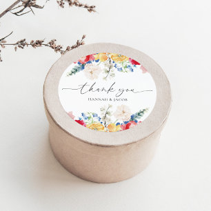 Farbenfrohe Wildblume Danke Gastgeschenk Hochzeit Runder Aufkleber