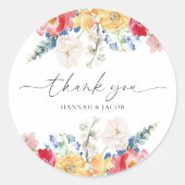 Farbenfrohe Wildblume Danke Gastgeschenk Hochzeit Runder Aufkleber (Vorderseite)