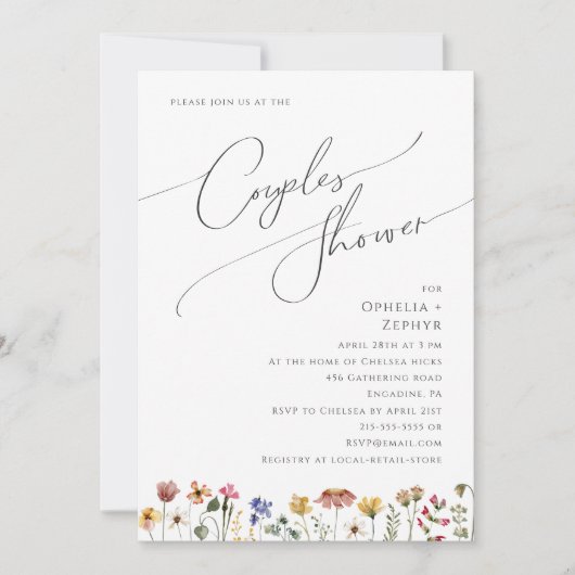 Farbenfrohe Wildblume | Dusche für Paare Einladung (Vorderseite)