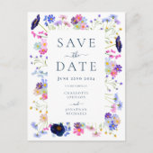 Farbenfrohe Wildblume Elegante Hochzeit Save the D Einladungspostkarte (Vorderseite)