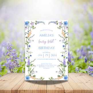 Farbenfrohe Wildblume Fairy First Birthday Party Einladung