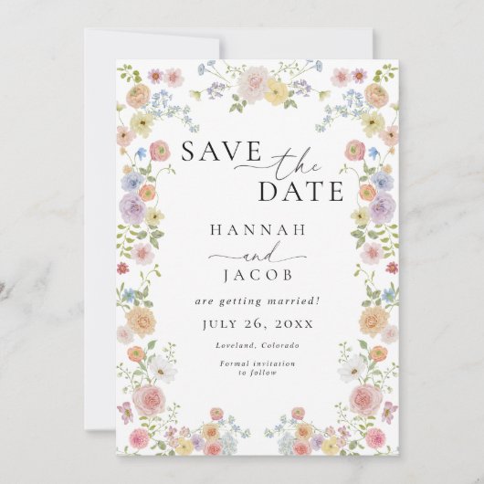 Farbenfrohe Wildblume Foto Hochzeit Save The Date (Vorderseite)