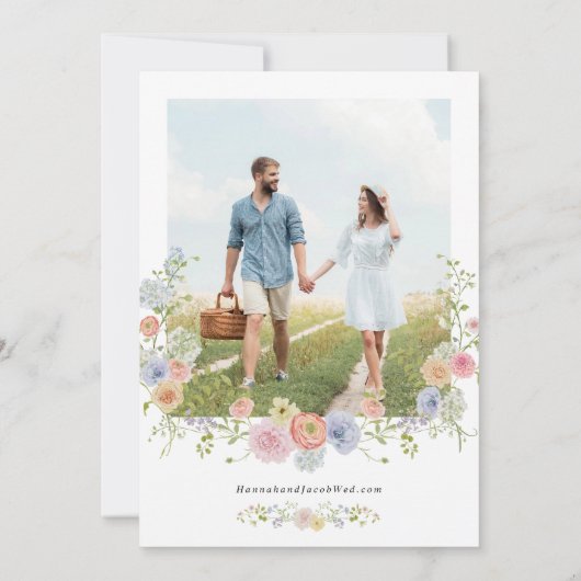 Farbenfrohe Wildblume Foto Hochzeit Save The Date (Rückseite)