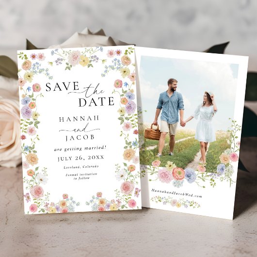 Farbenfrohe Wildblume Foto Hochzeit Save The Date