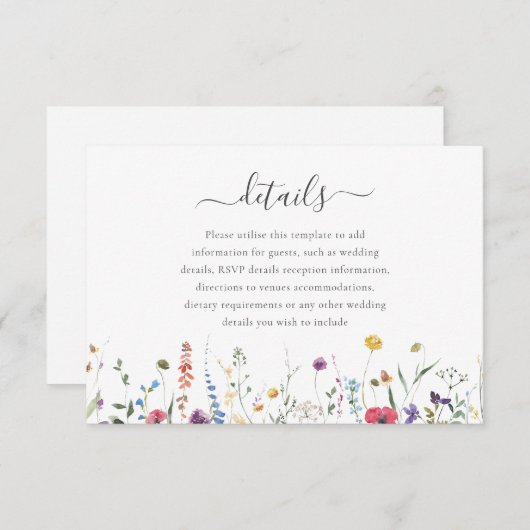 Farbenfrohe Wildblume Frühjahr Sommer Hochzeit Det Begleitkarte (Vorne/Hinten)