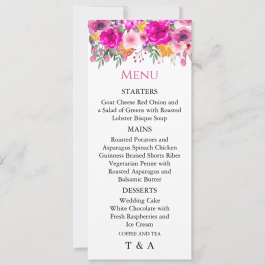 Farbenfrohe Wildblume Frühjahrsmenü Einladung (Vorderseite)