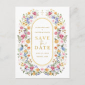 Farbenfrohe Wildblume Frühjahrswiese Save the Date Ankündigungspostkarte (Vorderseite)