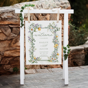 Farbenfrohe Wildblume Frühlingshochzeit Begrüßungs Poster