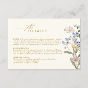 Farbenfrohe Wildblume Garden Gold Hochzeit Details Begleitkarte