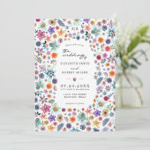 Farbenfrohe Wildblume Garden QR Code Hochzeitsszen Einladung (Stehend Vorderseite)