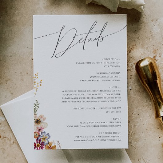 Farbenfrohe Wildblume | Gartendetails Begleitkarte