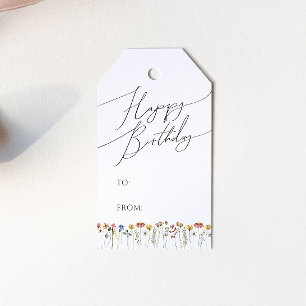 Farbenfrohe Wildblume Glückwunsch Geburtstagsschri Geschenkanhänger