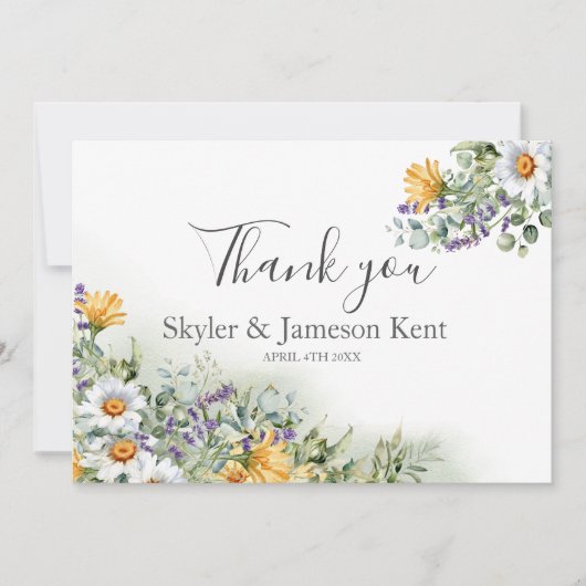 Farbenfrohe Wildblume Hochzeit Danke (Vorderseite)