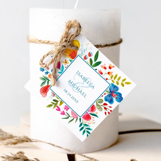 Farbenfrohe Wildblume Hochzeit im Wasser Geschenkanhänger