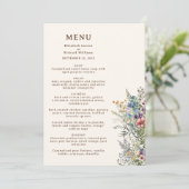 Farbenfrohe Wildblume Hochzeit im Wasser Menükarte (Stehend Vorderseite)
