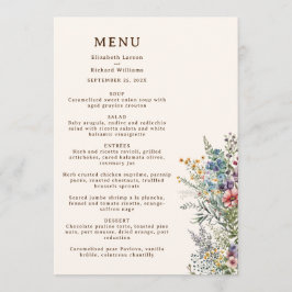 Farbenfrohe Wildblume Hochzeit im Wasser Menükarte