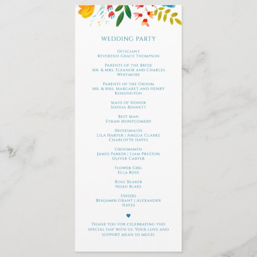 Farbenfrohe Wildblume Hochzeit im Wasser Programm (Rückseite)