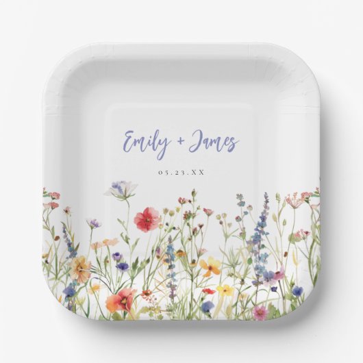 farbenfrohe Wildblume Hochzeit Pappteller (Vorderseite)